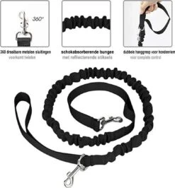 Looplijn Met Heupriem Hands Free - Hondenriem - Reflecterende Hardloopband -Elastische Leiband - Heuptas En Flessenhouder - Zwart - 150 Cm Tot 210 Cm -Exporteren Alles Voor Honden Winkel 1115x1200 3