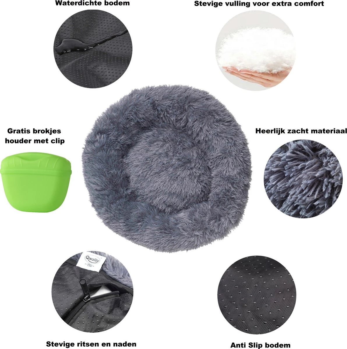 Hondenmand Donut – 60 Cm - Honden Mand – Pluche – Fluffy – Extra Zacht - Hondenkussen – Kattenkussen – Bed - Wasbaar Met Rits – Hondenmanden – Rond – Bank – Grijs - Qwality 4 Hondenmand Donut – 60 Cm - Honden Mand – Pluche – Fluffy – Extra Zacht - Hondenkussen – Kattenkussen – Bed - Wasbaar Met Rits – Hondenmanden – Rond – Bank – Grijs - Qwality - Afbeelding 2
