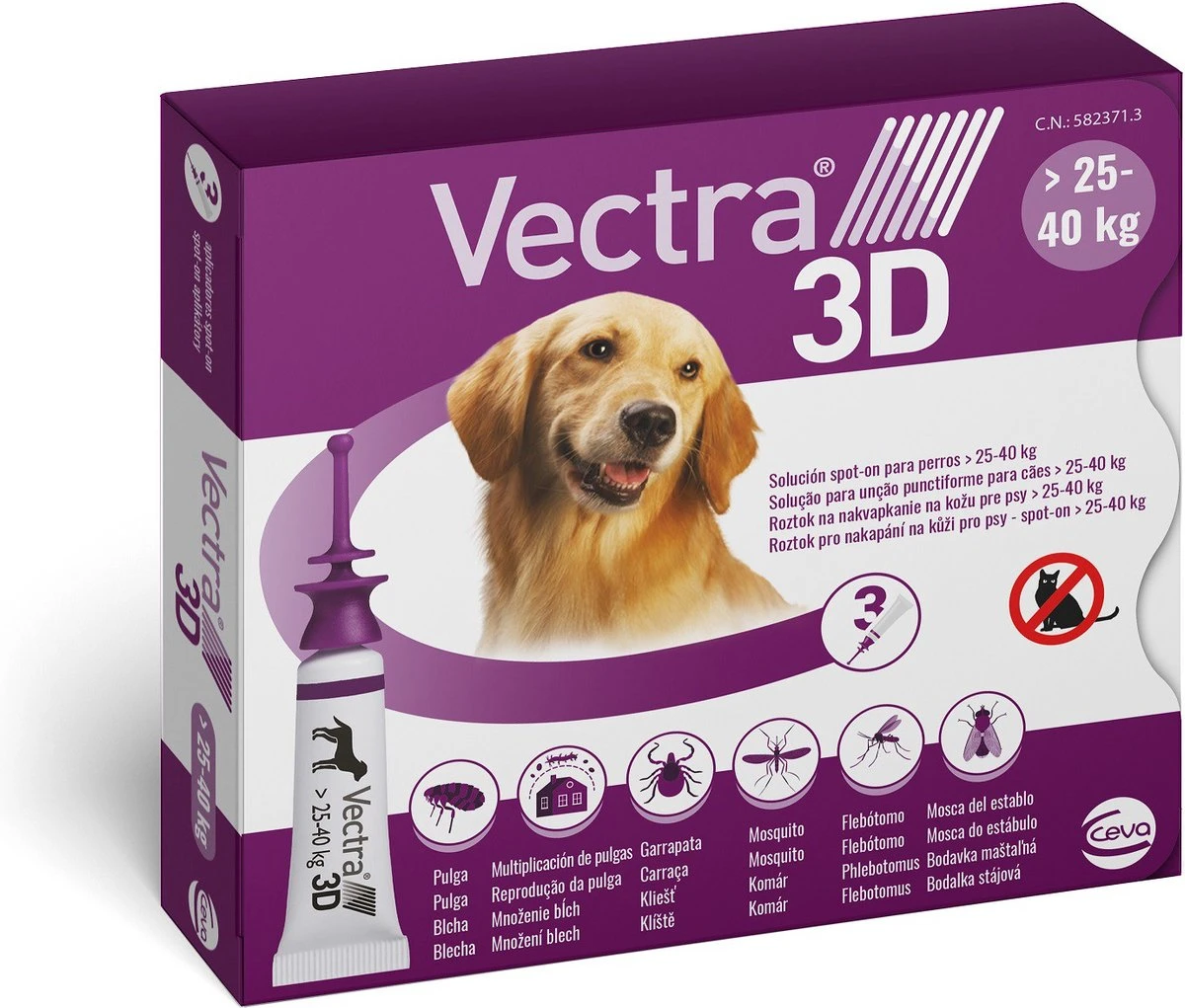 VECTRA 3D Hond - 25 Tot 40 Kg - Anti Vlooien- En Tekendruppels - 3 Pipetten 3 VECTRA 3D Hond - 25 Tot 40 Kg - Anti Vlooien- En Tekendruppels - 3 Pipetten