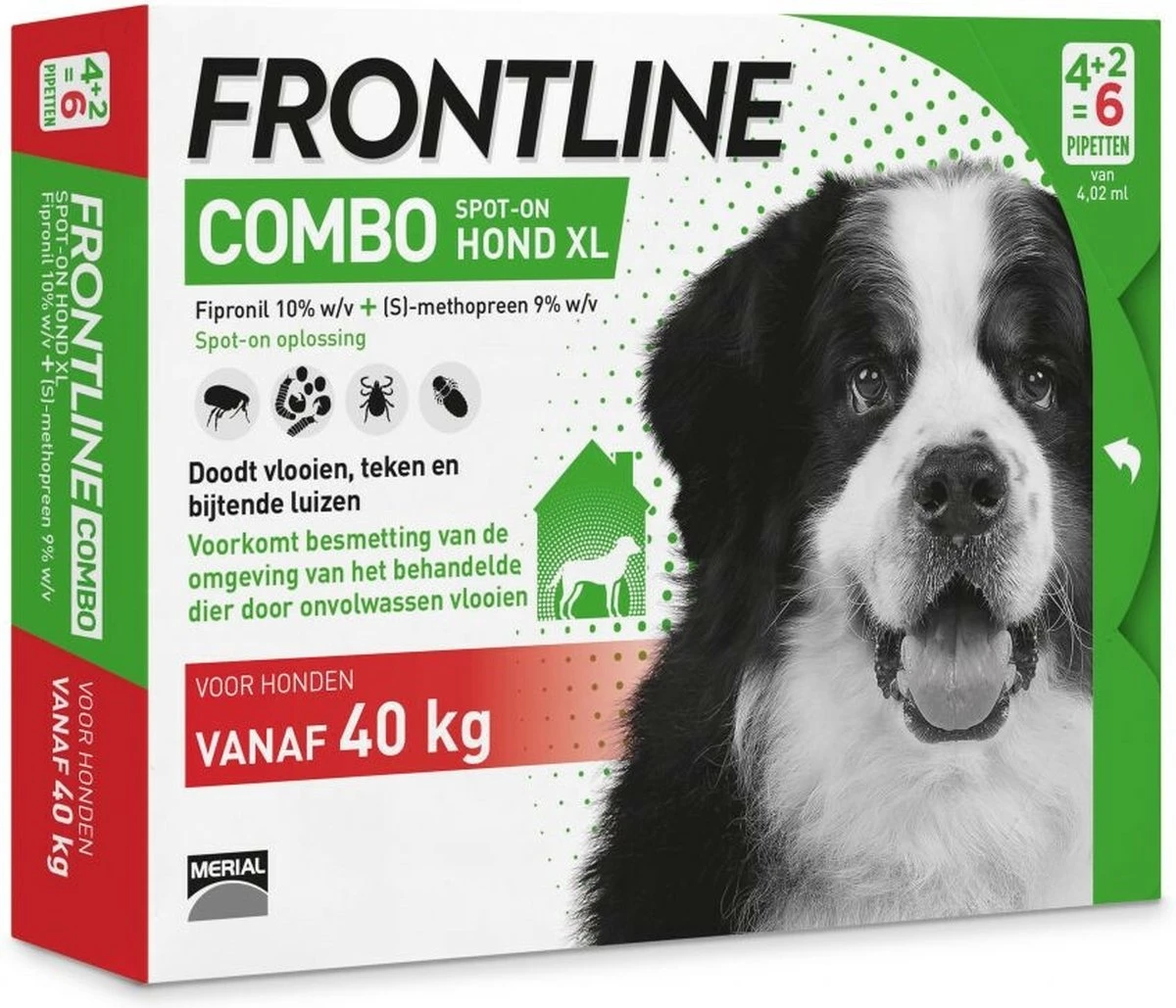 Frontline Combo - XL: Van 40 Tot 60 Kg - Anti Vlooienmiddel En Tekenmiddel - Hond - 6 Pipetten 3 Frontline Combo - XL: Van 40 Tot 60 Kg - Anti Vlooienmiddel En Tekenmiddel - Hond - 6 Pipetten