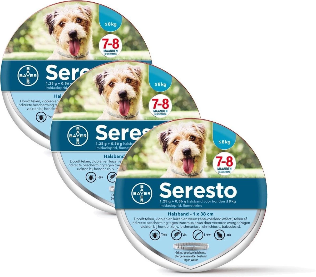 Seresto Teken- En Vlooienband Small - Kleine Hond - Anti Tekenmiddel - 3 X 38 Cm Tot 8 Kg 3 Seresto Teken- En Vlooienband Small - Kleine Hond - Anti Tekenmiddel - 3 X 38 Cm Tot 8 Kg