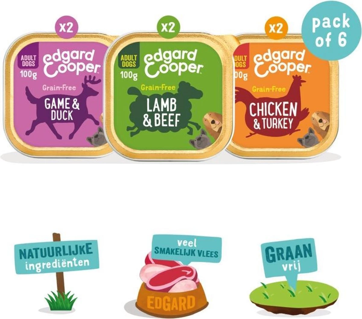 Merkloos Edgard & Cooper Hondenvoer Multipack Kip - Wild - Lam 6 X 100 Gr 9 Merkloos Edgard & Cooper Hondenvoer Multipack Kip - Wild - Lam 6 X 100 Gr - Afbeelding 7