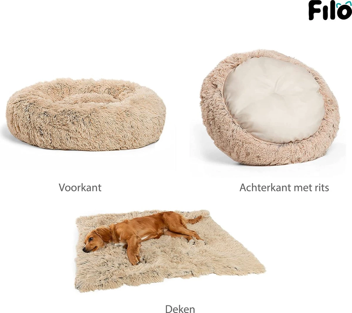 Filo Hondenmand 60cm Met Deken & Rits – Crème – Geschikt Als Kattenmand - Fluffy Donut Hondenbed Lichtbruin - Honden Mand & Bed – Hondenkussen – Kussen Hond – Katten Mand 4 Filo Hondenmand 60cm Met Deken & Rits – Crème – Geschikt Als Kattenmand - Fluffy Donut Hondenbed Lichtbruin - Honden Mand & Bed – Hondenkussen – Kussen Hond – Katten Mand - Afbeelding 2