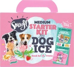 Smoofl Honden Lekkernij - Starter Kit Om Je Eigen Honden Ijs Te Maken, Kit Met 2 Ijsmixen Voor Honden, Pindakaas En Aardbei Smaak, Een Pootvormige Silicone Vorm - Voor 4 Hondenijsjes -Exporteren Alles Voor Honden Winkel 1200x1082