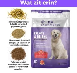 K9 Laboratories - Kalmte & Balans - Supplement - Voor Honden - Tegen Angst - Stress - Agressie - L-tryptofaan - Valeriaan - Hennepzaadolie - 60 Stuks - Voor Een Rustige Hond -Exporteren Alles Voor Honden Winkel 1200x1133 5
