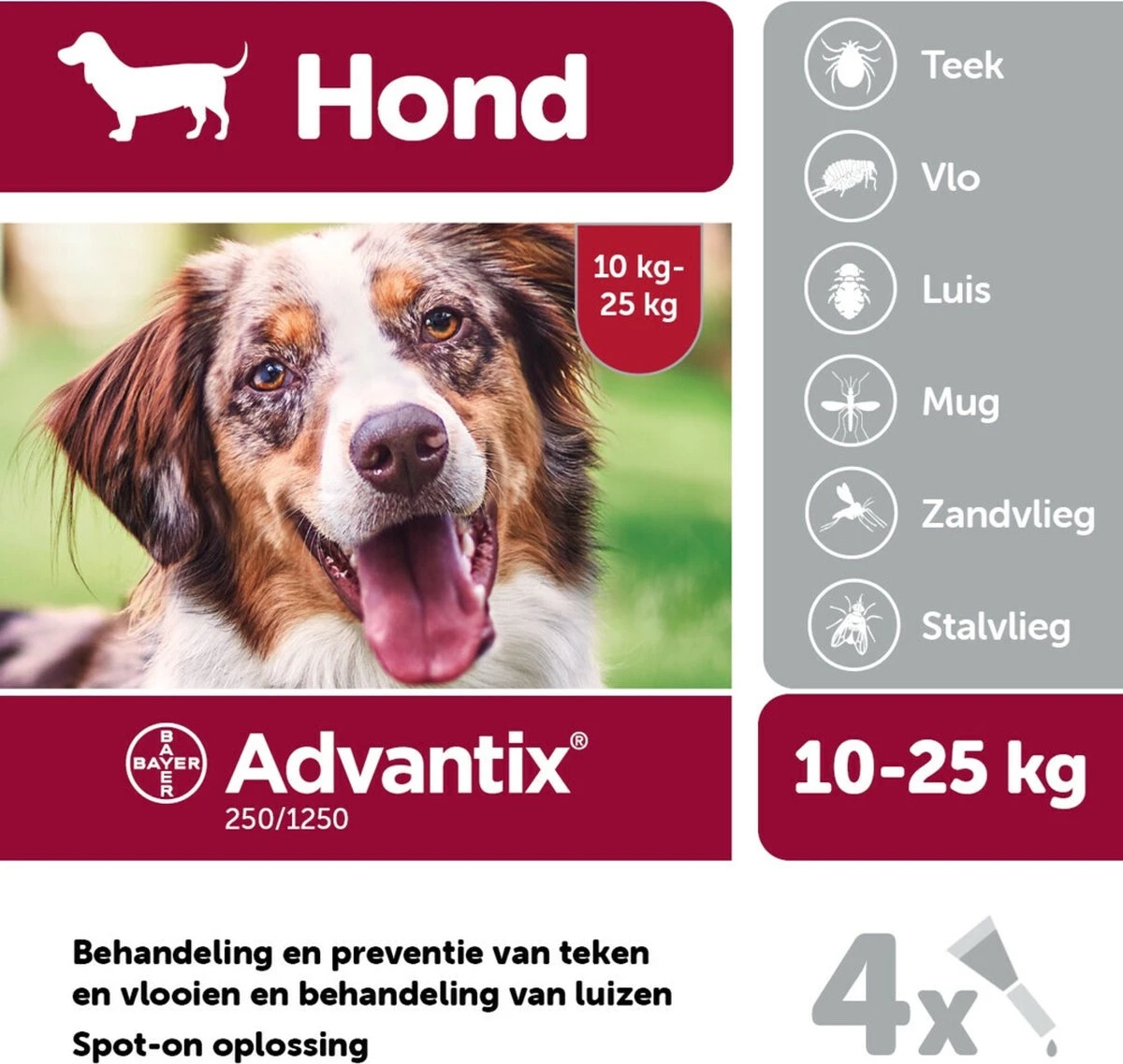 Bayer Advantix Spot On 250 Anti Vlooien En Teken Druppels Hond 10 - 25 Kg 4 Pipetten 6 Bayer Advantix Spot On 250 Anti Vlooien En Teken Druppels Hond 10 - 25 Kg 4 Pipetten - Afbeelding 4