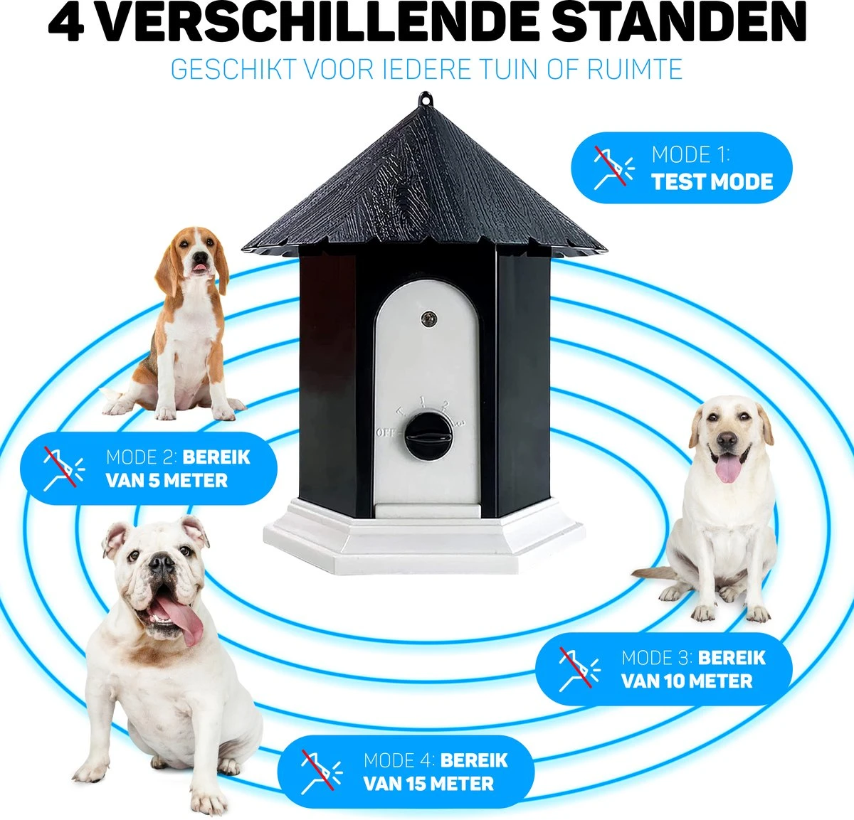 Vulpes Pets® Anti Blaf Apparaat Pro - Anti Blafband Voor Alle Honden - Luxe Hondentrainer - Diervriendelijk & Zonder Schok - Inclusief 9V Batterij - Waterbestendig - Ophangbaar - Instelbare Ultrasone Niveauregeling - 4 Standen 4 Vulpes Pets® Anti Blaf Apparaat Pro - Anti Blafband Voor Alle Honden - Luxe Hondentrainer - Diervriendelijk & Zonder Schok - Inclusief 9V Batterij - Waterbestendig - Ophangbaar - Instelbare Ultrasone Niveauregeling - 4 Standen - Afbeelding 2