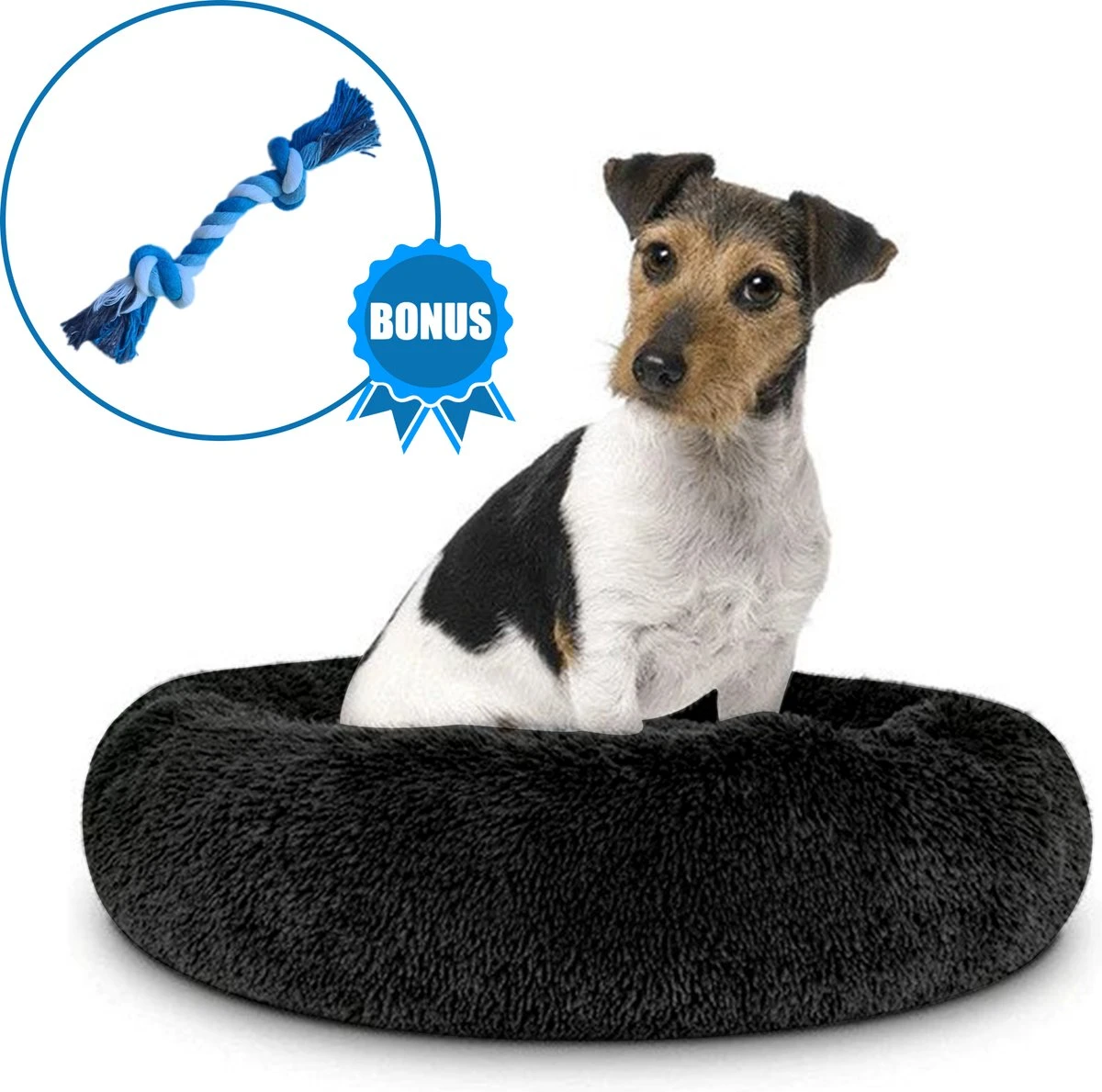 Pawzle Hondenmand - Donut Hondenkussen - Kattenmand - Bed Voor Honden & Katten - Wasbaar - 60cm - Zwart 3 Pawzle Hondenmand - Donut Hondenkussen - Kattenmand - Bed Voor Honden & Katten - Wasbaar - 60cm - Zwart