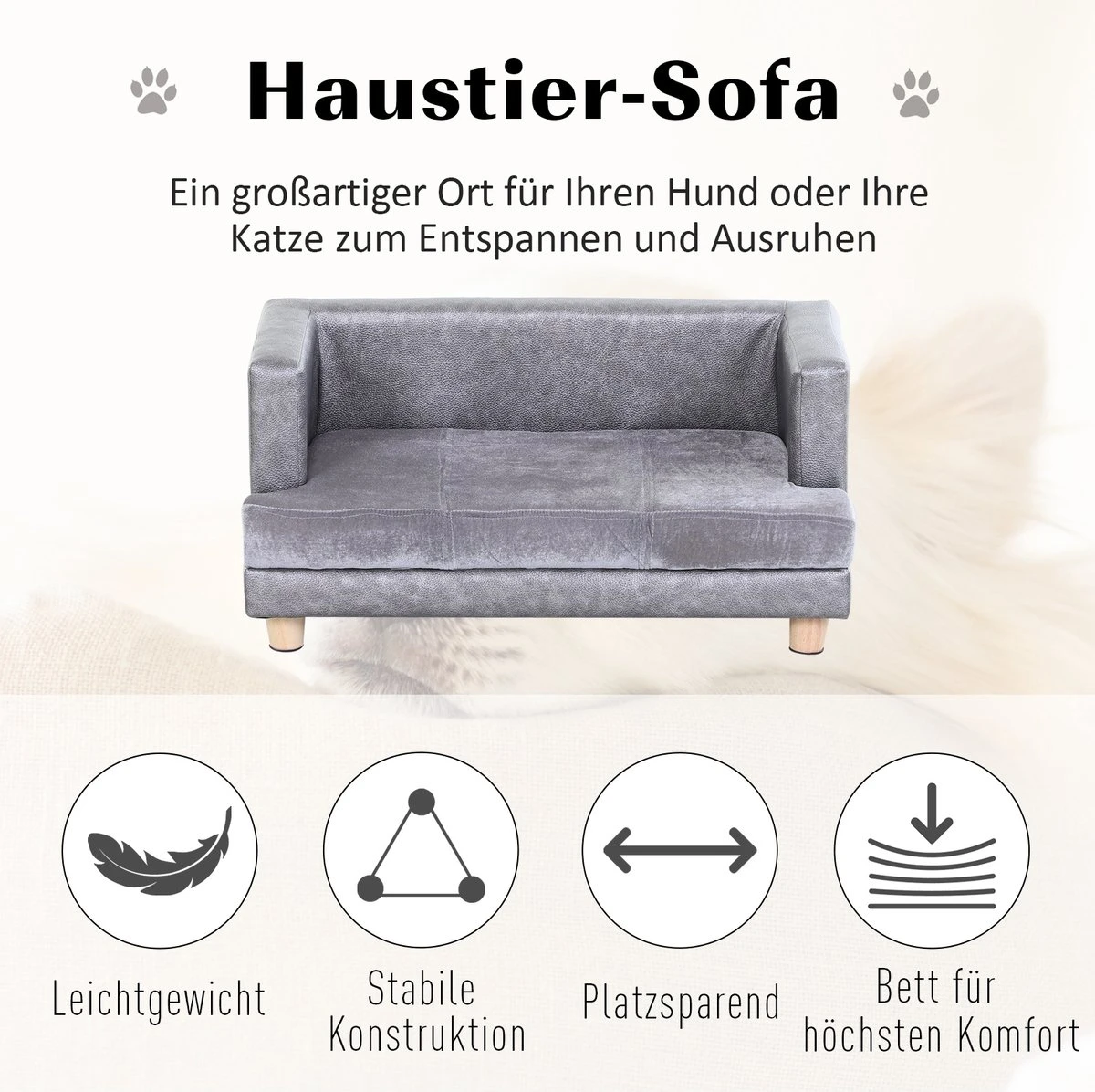 PawHut Hondenbank Huisdierbank Hondenbed Hondenmat Woonkamer PU-leer Kort Pluche Grijs D04-135 7 PawHut Hondenbank Huisdierbank Hondenbed Hondenmat Woonkamer PU-leer Kort Pluche Grijs D04-135 - Afbeelding 5