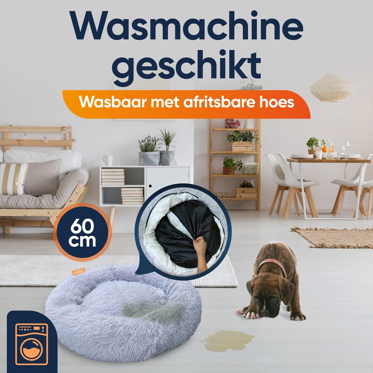 Happysnoots Hondenmand Met Rits - 80cm - Hondenbed - Donut Dog Bed - Fluffy - Grijs - Wasbaar 4 Happysnoots Hondenmand Met Rits - 80cm - Hondenbed - Donut Dog Bed - Fluffy - Grijs - Wasbaar - Afbeelding 2