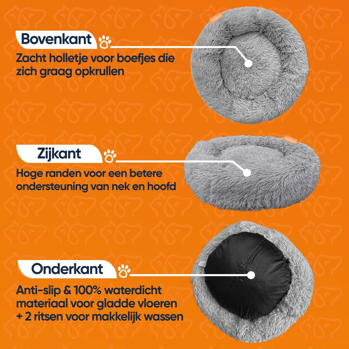 Happysnoots Hondenmand Met Rits - 80cm - Hondenbed - Donut Dog Bed - Fluffy - Grijs - Wasbaar 11 Happysnoots Hondenmand Met Rits - 80cm - Hondenbed - Donut Dog Bed - Fluffy - Grijs - Wasbaar - Afbeelding 9