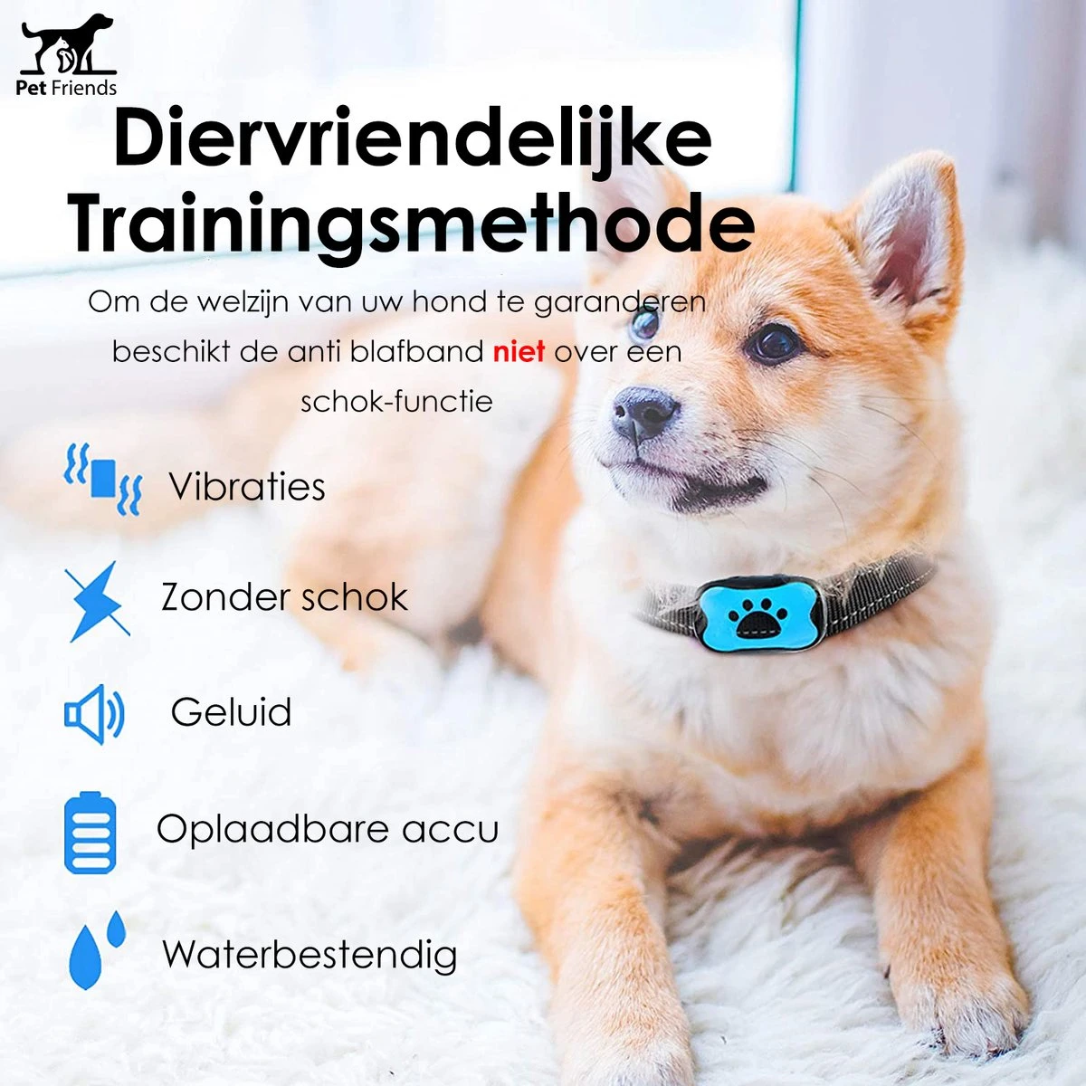 PetFriends Anti Blafband Zonder Schok - Gratis Hondenfluit - USB Oplaadbaar - Anti Blaf Apparaat - Opvoedingshalsband - Voor Grote En Kleine Honden 4 PetFriends Anti Blafband Zonder Schok - Gratis Hondenfluit - USB Oplaadbaar - Anti Blaf Apparaat - Opvoedingshalsband - Voor Grote En Kleine Honden - Afbeelding 2