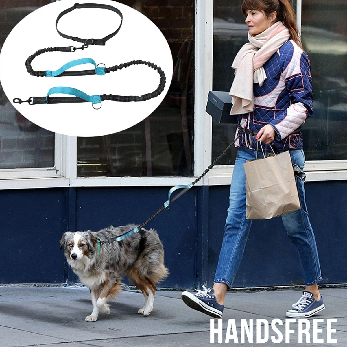 Merkloos Allernieuwste® Elastische Hondenriem 2-in-1 HANDSFREE Voor Hardlopen Shoppen En Wandelen - Honden Riem 160/260 Cm - Blauw Zwart 3 Merkloos Allernieuwste® Elastische Hondenriem 2-in-1 HANDSFREE Voor Hardlopen Shoppen En Wandelen - Honden Riem 160/260 Cm - Blauw Zwart