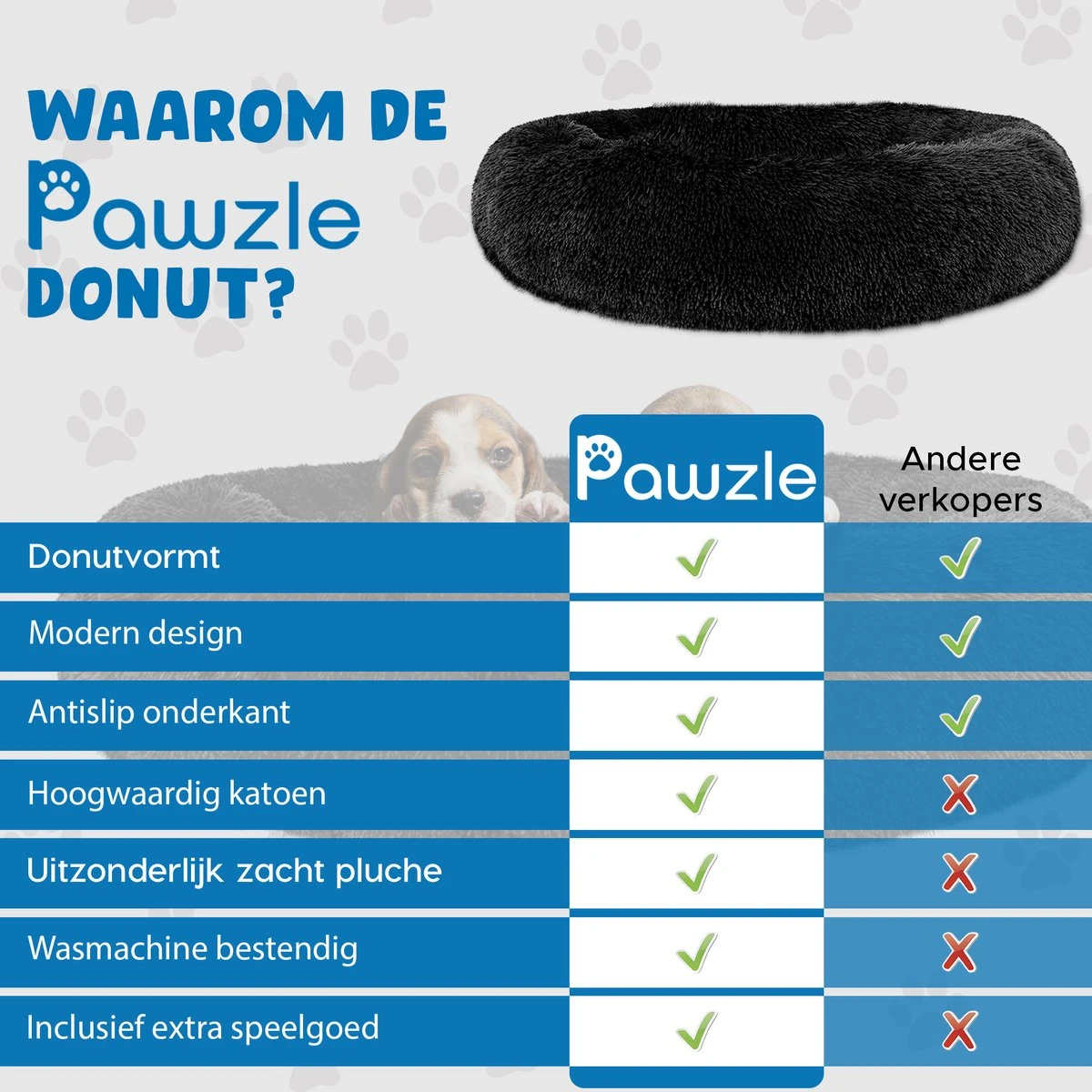 Pawzle Hondenmand - Donut Hondenkussen - Kattenmand - Bed Voor Honden & Katten - Wasbaar - 50cm - Zwart 10 Pawzle Hondenmand - Donut Hondenkussen - Kattenmand - Bed Voor Honden & Katten - Wasbaar - 50cm - Zwart - Afbeelding 8