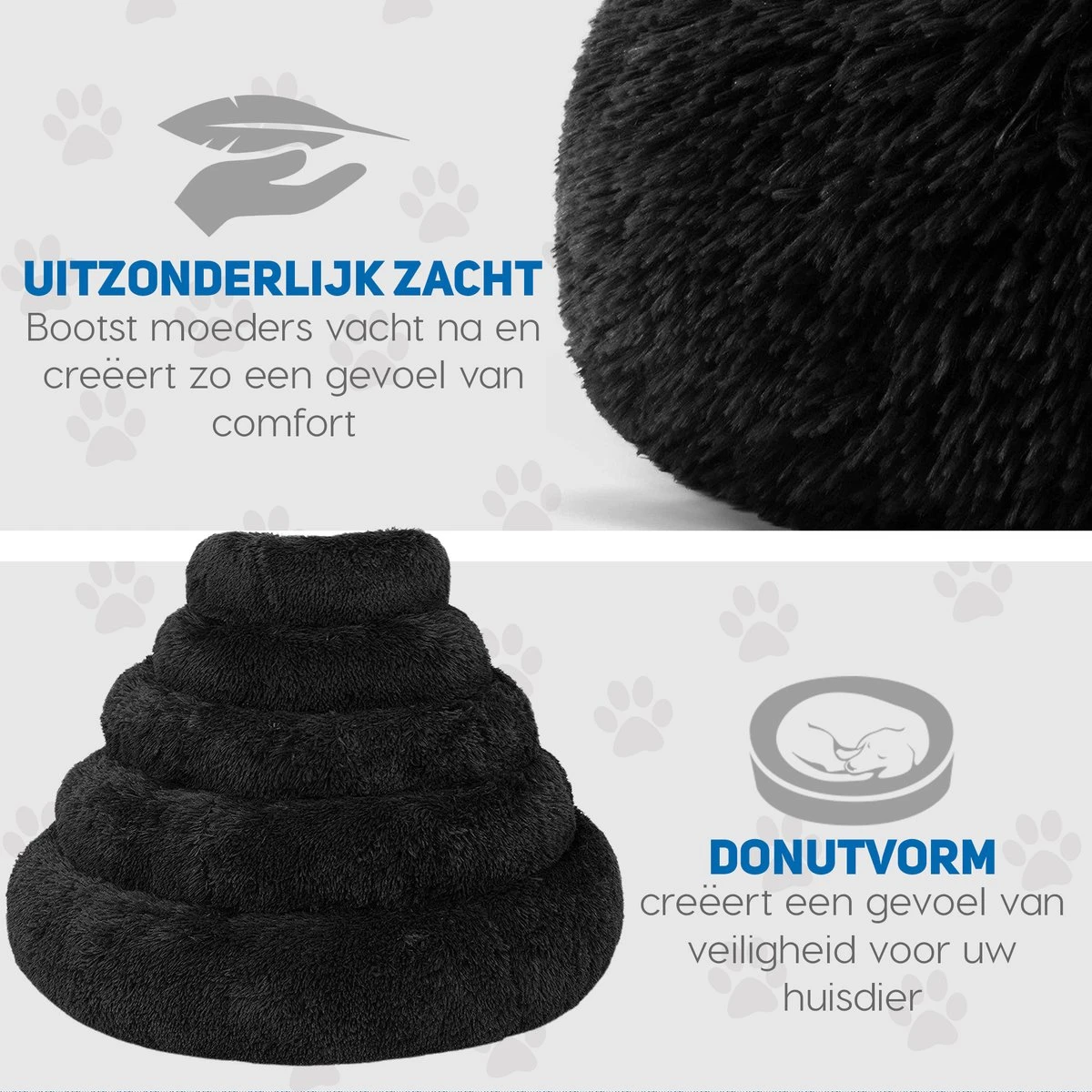 Pawzle Hondenmand - Donut Hondenkussen - Kattenmand - Bed Voor Honden & Katten - Wasbaar - 60cm - Zwart 6 Pawzle Hondenmand - Donut Hondenkussen - Kattenmand - Bed Voor Honden & Katten - Wasbaar - 60cm - Zwart - Afbeelding 4
