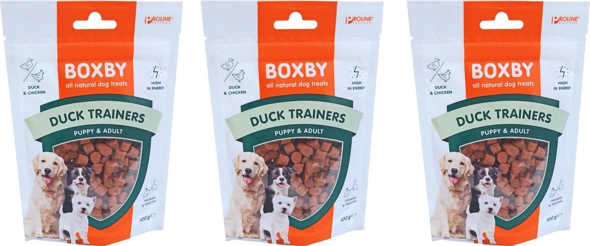 Proline Boxby, Duck Trainers. Inhoud: 100 Gram. Per 3 Zakjes 3 Proline Boxby, Duck Trainers. Inhoud: 100 Gram. Per 3 Zakjes