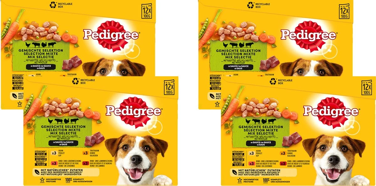 Pedigree Adult Honden Natvoer - Vlees & Gevogelte In Saus - 48 X 100g 3 Pedigree Adult Honden Natvoer - Vlees & Gevogelte In Saus - 48 X 100g