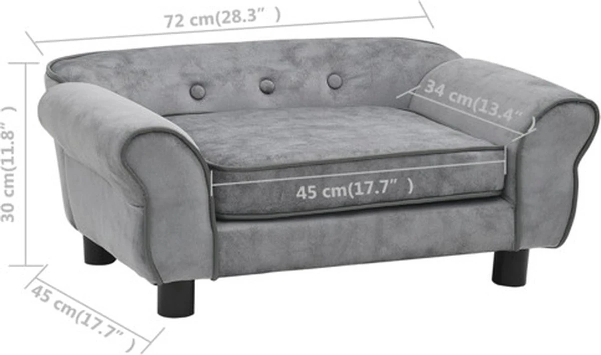 VidaXL Hondenbank 72x45x30 Cm Pluche Grijs 8 VidaXL Hondenbank 72x45x30 Cm Pluche Grijs - Afbeelding 6