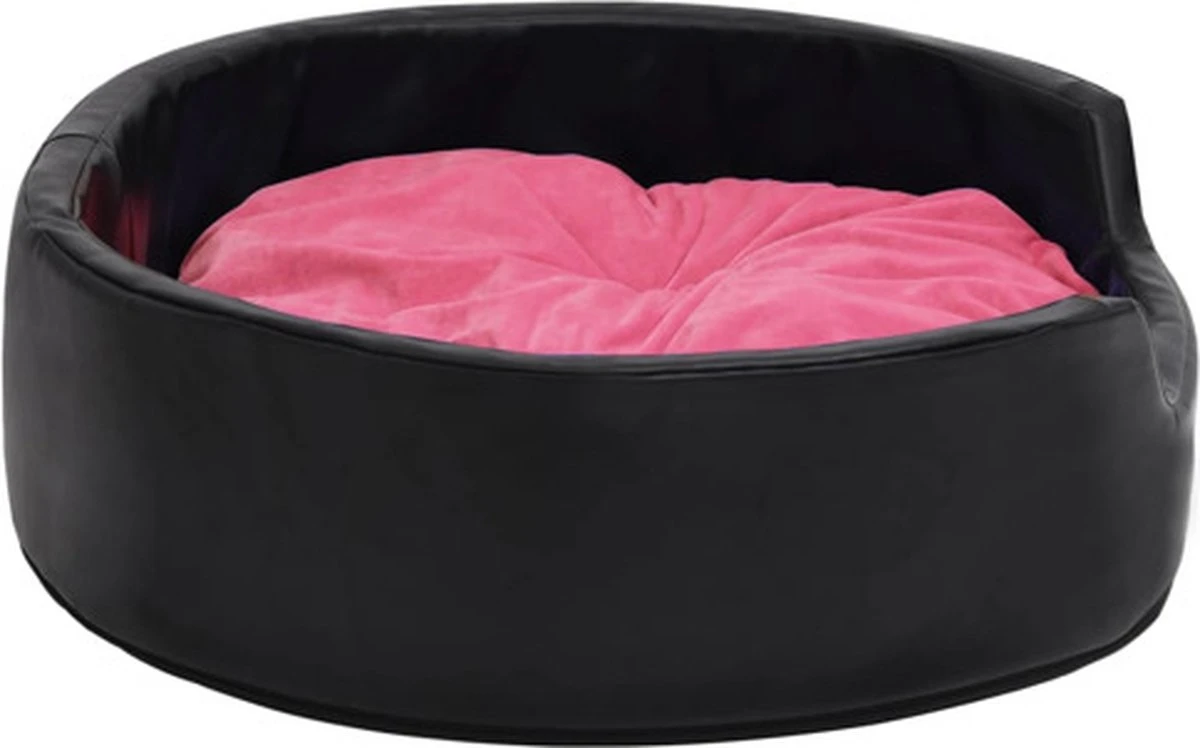 VidaXL Hondenmand 69x59x19 Cm Pluche En Kunstleer Zwart En Roze 4 VidaXL Hondenmand 69x59x19 Cm Pluche En Kunstleer Zwart En Roze - Afbeelding 2