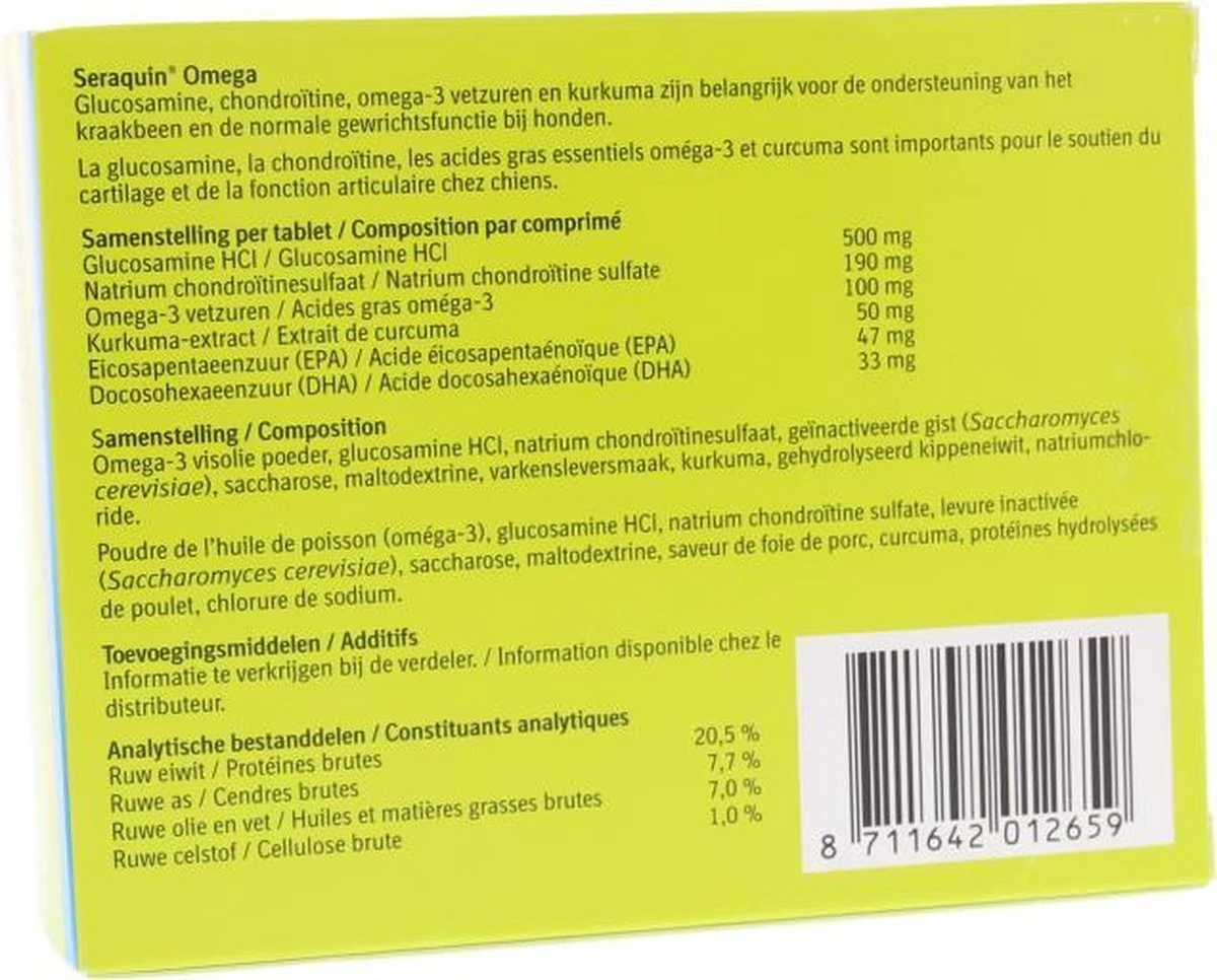 Seraquin Gewricht Supplement Seraquin Omega Hond - 6 X 10 Tabl à 2,34 G 4 Seraquin Gewricht Supplement Seraquin Omega Hond - 6 X 10 Tabl à 2,34 G - Afbeelding 2