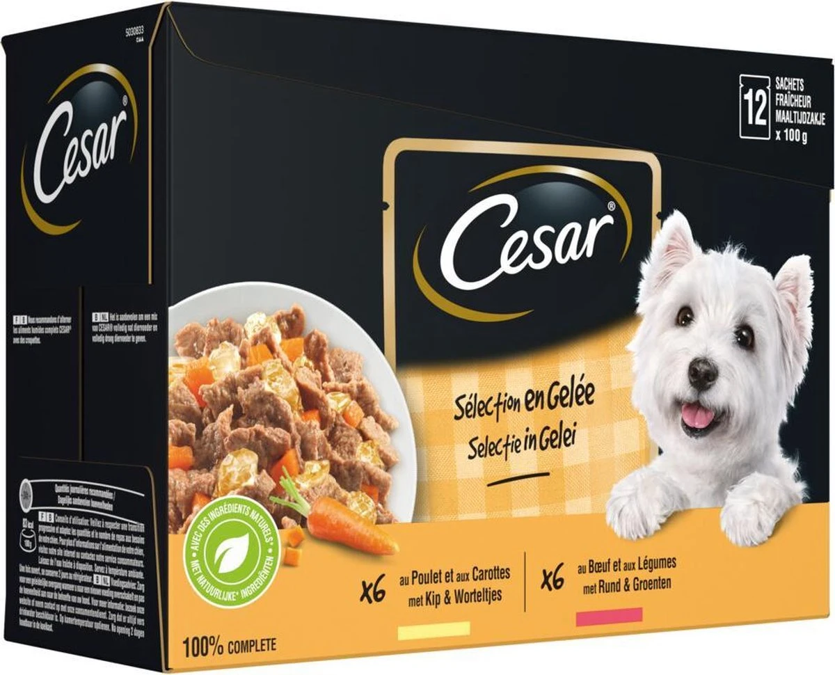 Cesar Selectie In Gelei Maaltijdzakjes Honden Natvoer - Vlees En Groenten In Gelei - 48 X 100g 4 Cesar Selectie In Gelei Maaltijdzakjes Honden Natvoer - Vlees En Groenten In Gelei - 48 X 100g - Afbeelding 2