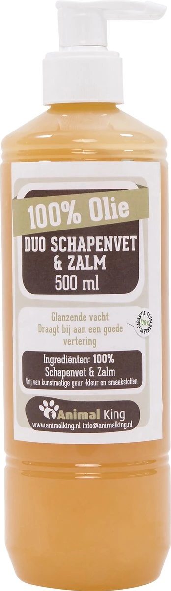 Duo Schapenvet/zalmolie Voor Honden-hond -2 X 500ml-Animal King 3 Duo Schapenvet/zalmolie Voor Honden-hond -2 X 500ml-Animal King