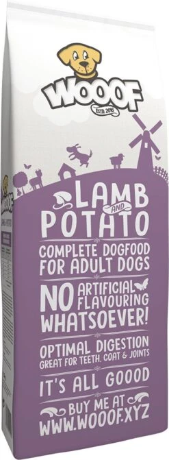 WOOOF Lam & Aardappel 18KG - Geperst 100% Graanvrij Hondenvoer - Geperste Graanvrije Hondenbrokken - 100% Hypoallergeen Hondenvoer -Exporteren Alles Voor Honden Winkel 442x1200