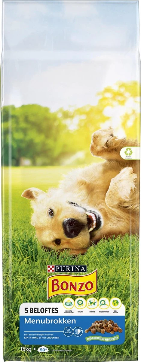 Bonzo Menubrokken Adult - Hondenvoer Kip & Groenten - 15 Kg 5 Bonzo Menubrokken Adult - Hondenvoer Kip & Groenten - 15 Kg - Afbeelding 3