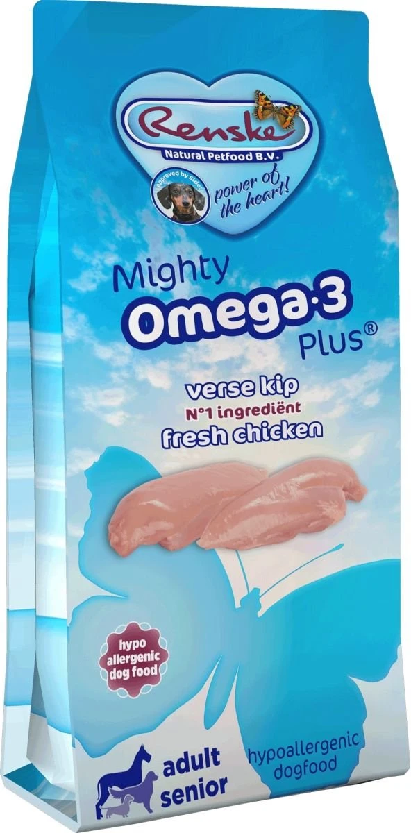 Renske Mighty Omega Plus Adult/Senior Kip/Rijst 15 KG 3 Renske Mighty Omega Plus Adult/Senior Kip/Rijst 15 KG