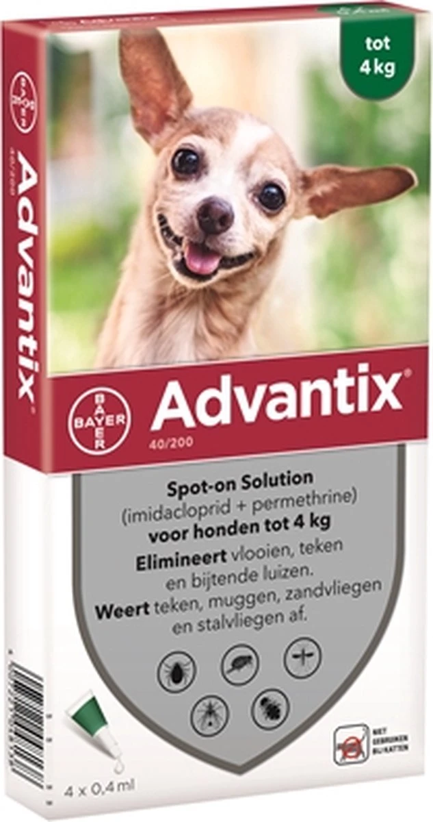 Bayer Advantix Spot On 40 Anti Vlooien En Teken Druppels Hond Tot 4 Kg 4 Pipetten 6 Bayer Advantix Spot On 40 Anti Vlooien En Teken Druppels Hond Tot 4 Kg 4 Pipetten - Afbeelding 4