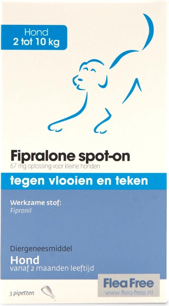 Flea Free Fipralone Spot-on Hond 2 Tot 10 Kg - 3 Pipet 3 Flea Free Fipralone Spot-on Hond 2 Tot 10 Kg - 3 Pipet