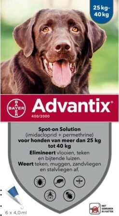 Bayer Advantix Vlooien & Teken Pipetten - Hond 25 Tot 40 Kg - 6 Stuks