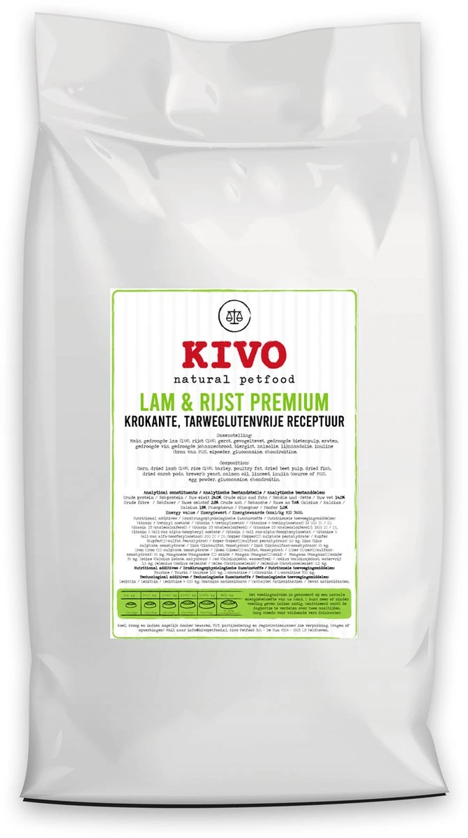 Kivo Petfood Hondenbrokken Krokant Lam & Rijst 15 Kg - Tarweglutenvrij 3 Kivo Petfood Hondenbrokken Krokant Lam & Rijst 15 Kg - Tarweglutenvrij