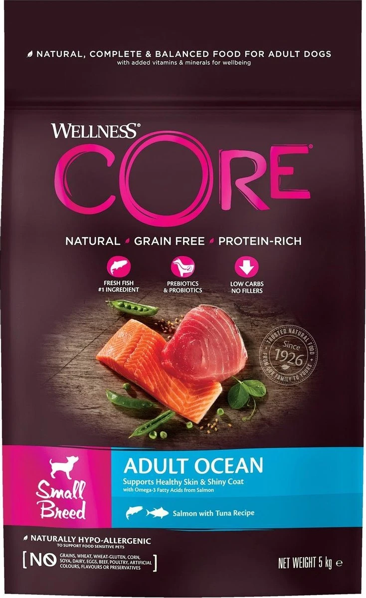 Wellness Core Grain Free Dog Small Breed Adult Ocean - Hondenvoer - Zalm Tonijn 5 Kg 3 Wellness Core Grain Free Dog Small Breed Adult Ocean - Hondenvoer - Zalm Tonijn 5 Kg