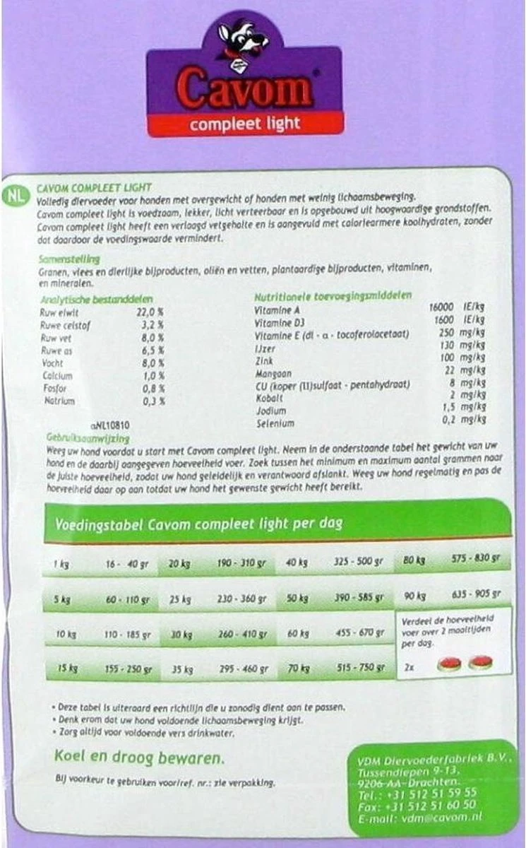 Cavom Compleet Hondenvoer Light - 5 Kg 5 Cavom Compleet Hondenvoer Light - 5 Kg - Afbeelding 3