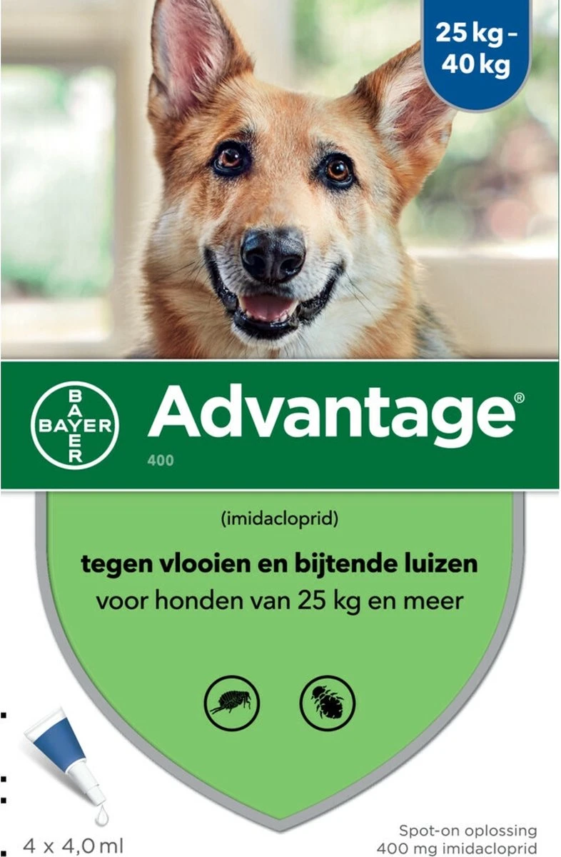 Bayer Anti Vlooienmiddel Advantage 400 25 - 40 Kg - 4 Pipetten 3 Bayer Anti Vlooienmiddel Advantage 400 25 - 40 Kg - 4 Pipetten