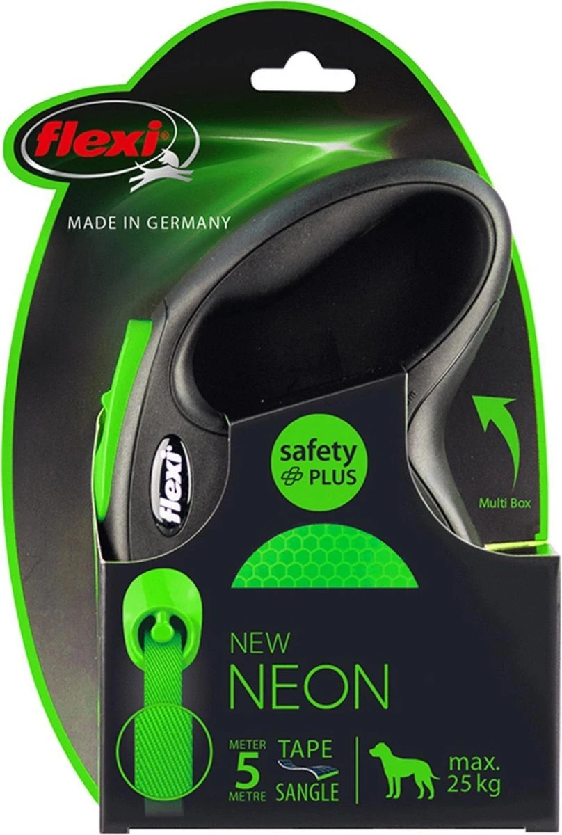 Flexi New Neon Tape - Hondenriem - Zwart/Groen - M - 5 M - (<25 Kg) 3 Flexi New Neon Tape - Hondenriem - Zwart/Groen - M - 5 M - (<25 Kg)