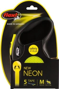 Flexi New Neon Tape - Hondenriem - Geel/Zwart - M - 5 M - (<25 Kg) -Exporteren Alles Voor Honden Winkel 808x1200