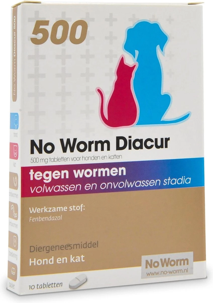 No Worm Diacur 500 Ontworming Hond En Kat 10 Tabletten 5 No Worm Diacur 500 Ontworming Hond En Kat 10 Tabletten - Afbeelding 3