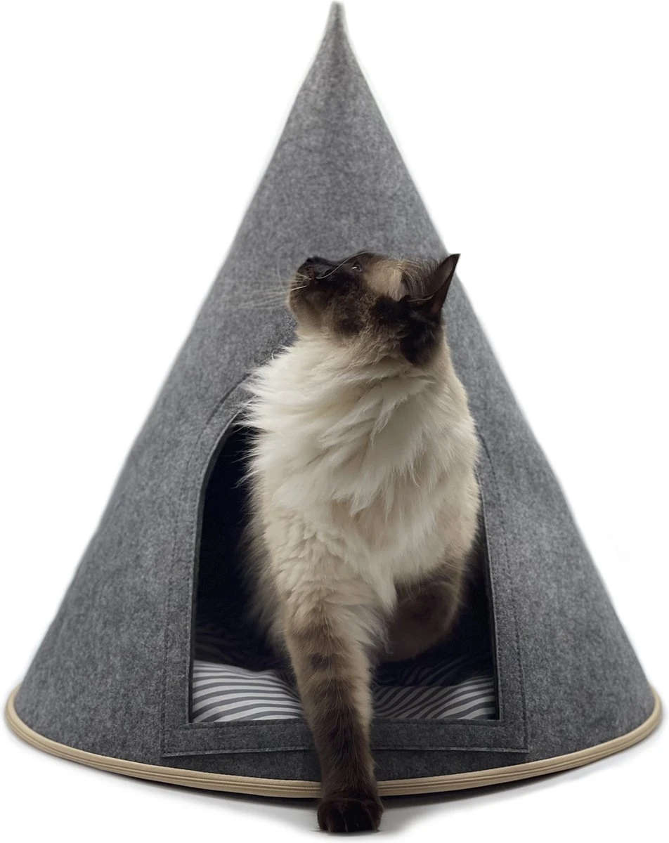 Grey Cat® - Kattenmand - Tipi Kattentent + Kussen - Vilt – Donkergrijs - Ø 57 Cm X 60 Cm 7 Grey Cat® - Kattenmand - Tipi Kattentent + Kussen - Vilt – Donkergrijs - Ø 57 Cm X 60 Cm - Afbeelding 5